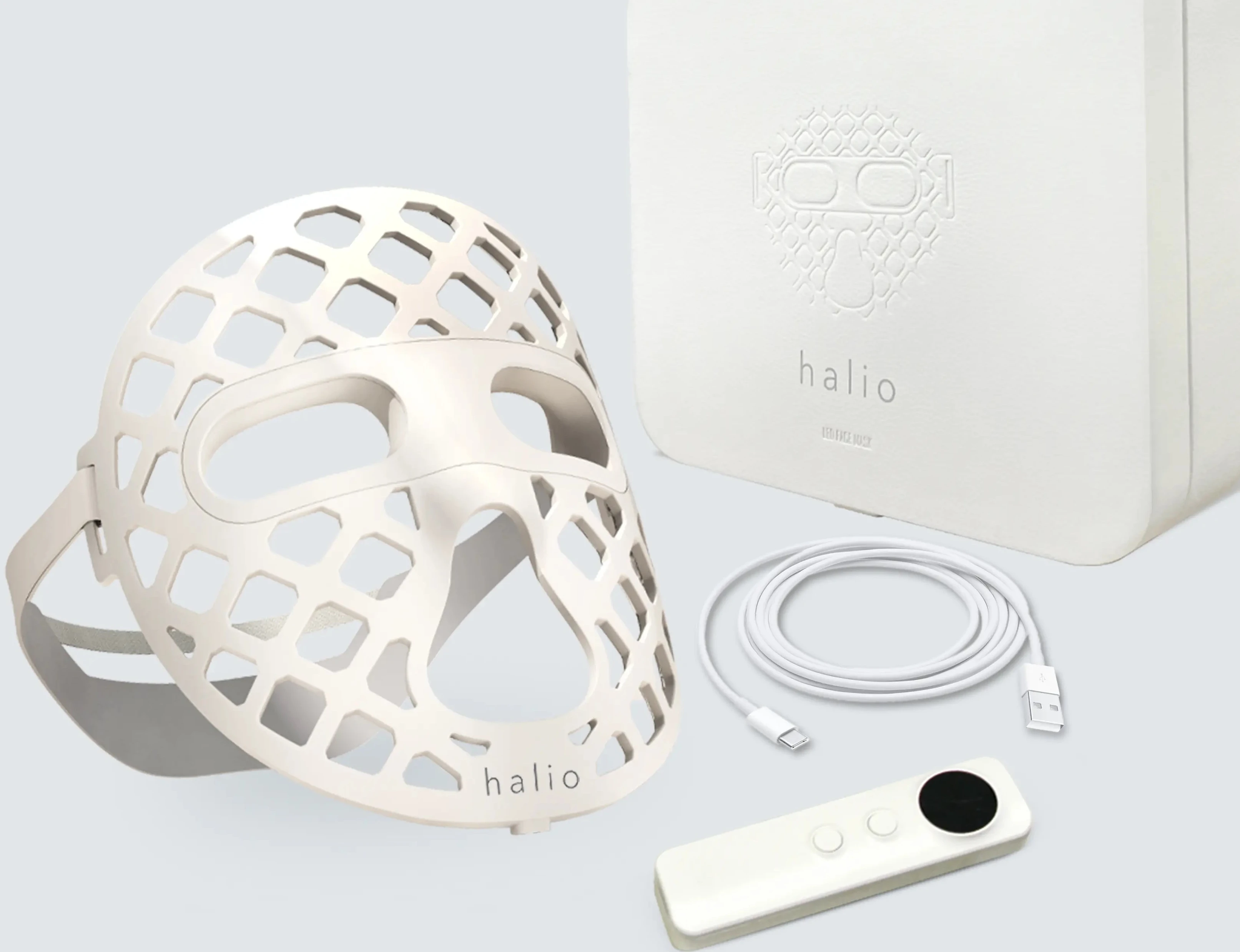 The mask, controller, charging cable and manual in the box