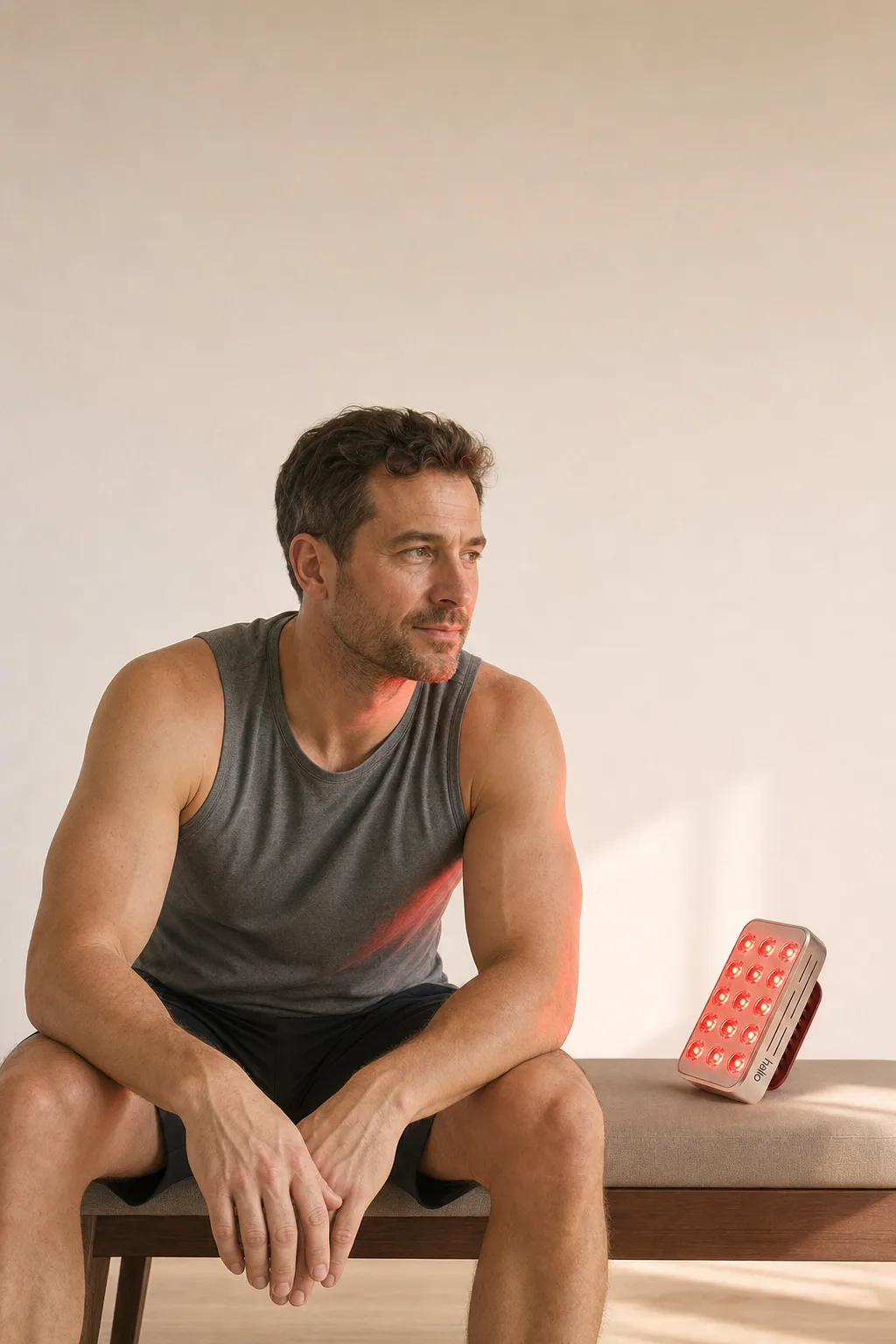 A man in his forties recovering beside the RegenBoost panel