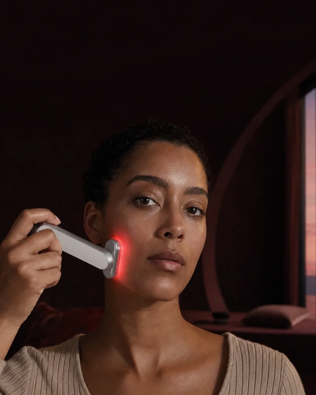 Halio Red Light Therapy Device, top fade centered stack pill seated user