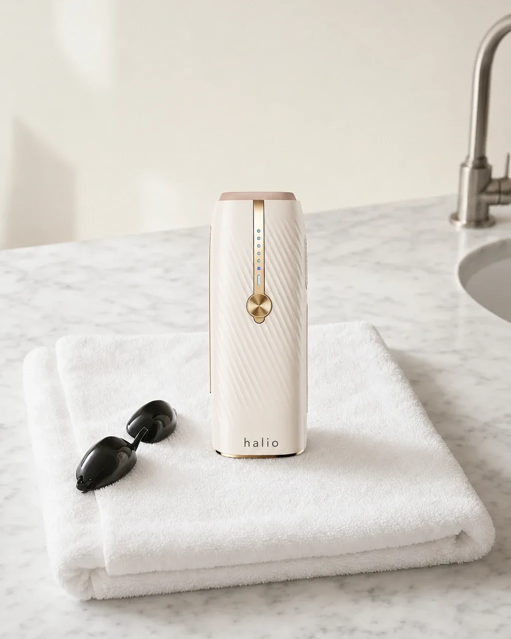 Halio InfinityGlow Advanced IPL Sapphire Cooling Hair Removal Device, vanity still life pill headline chip stack wordm