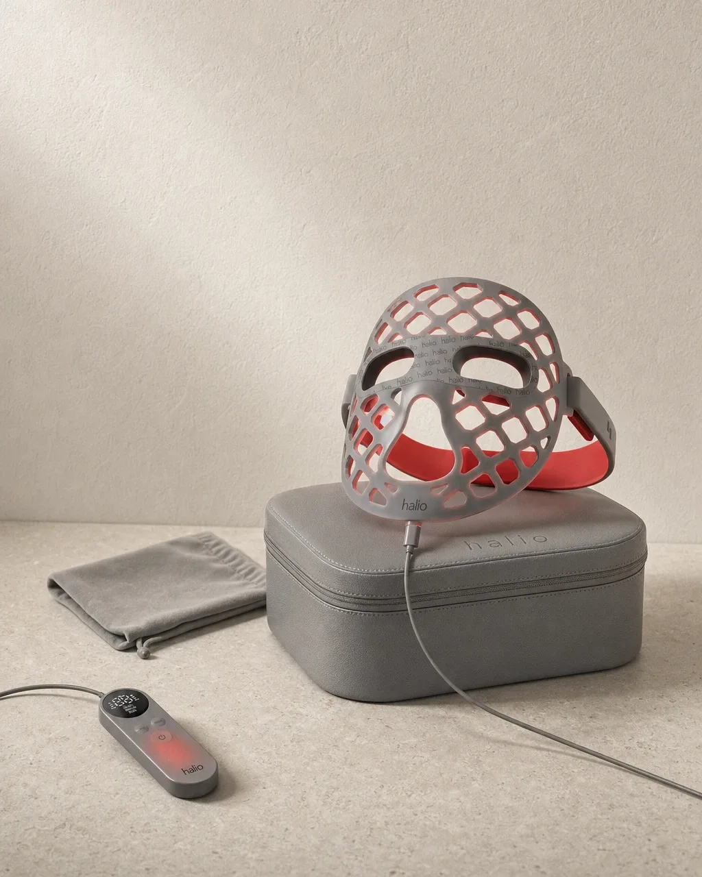 Halio PureGlow Ultralite Silicone LED Face Mask Pro, masthead quote wordmark lockup standing cluster