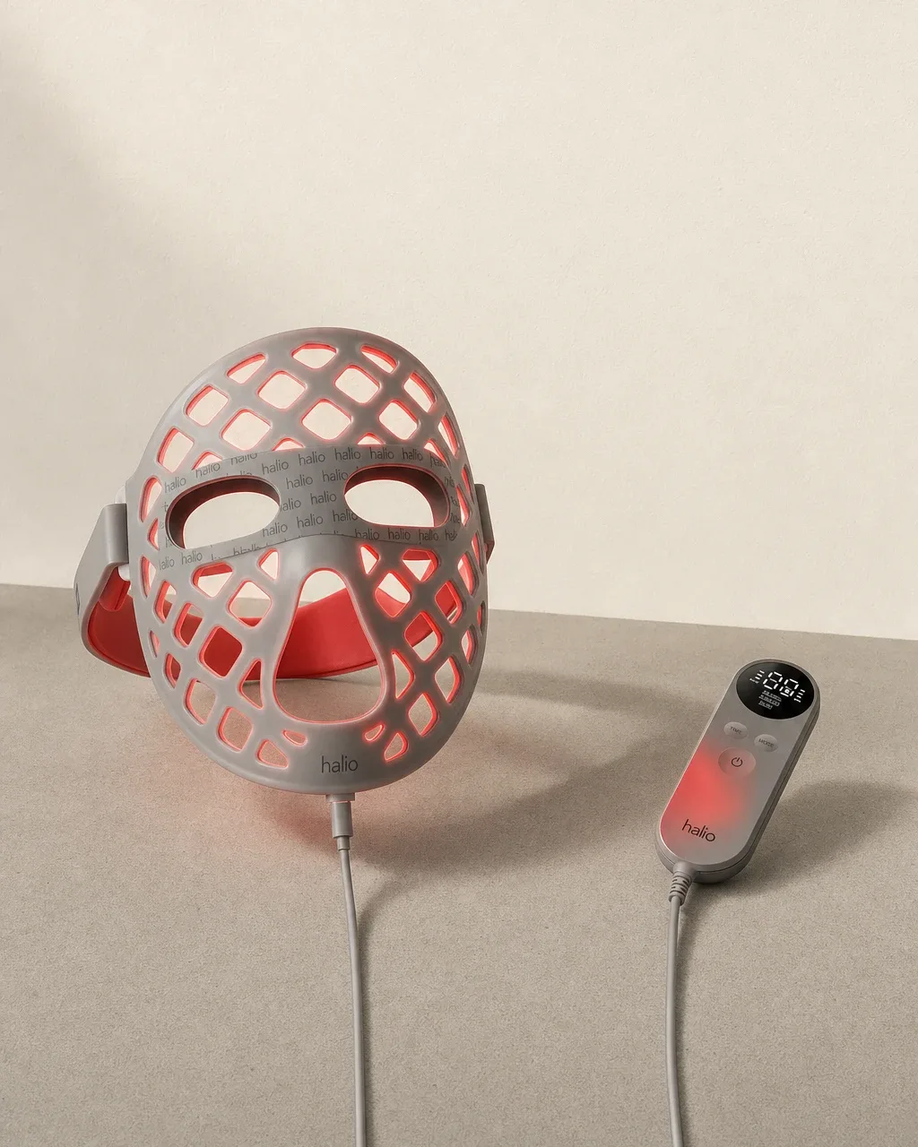 Halio PureGlow Ultralite Silicone LED Face Mask Pro, retro system dialog yes no standing glowing mask