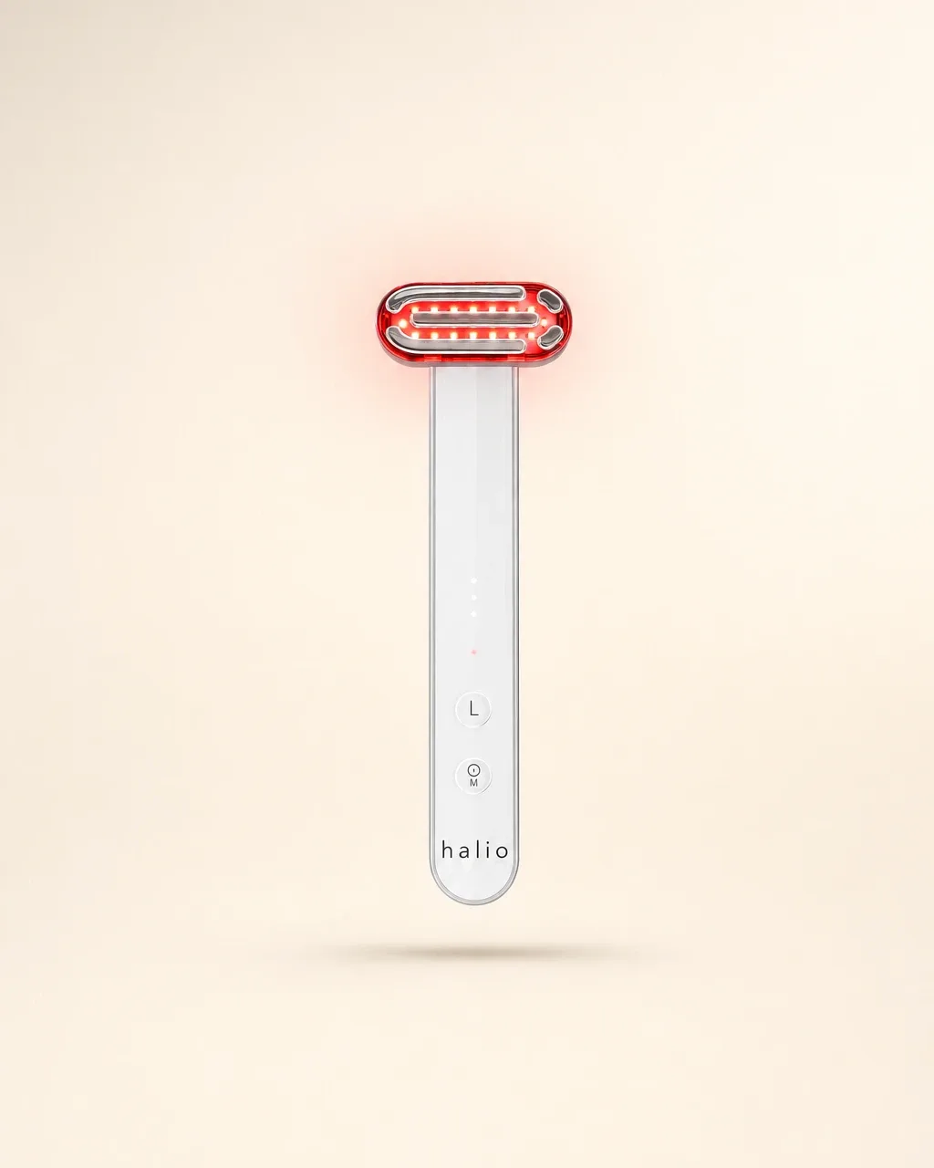 Halio Red Light Therapy Device, three word caps stack rule floating glowing prod