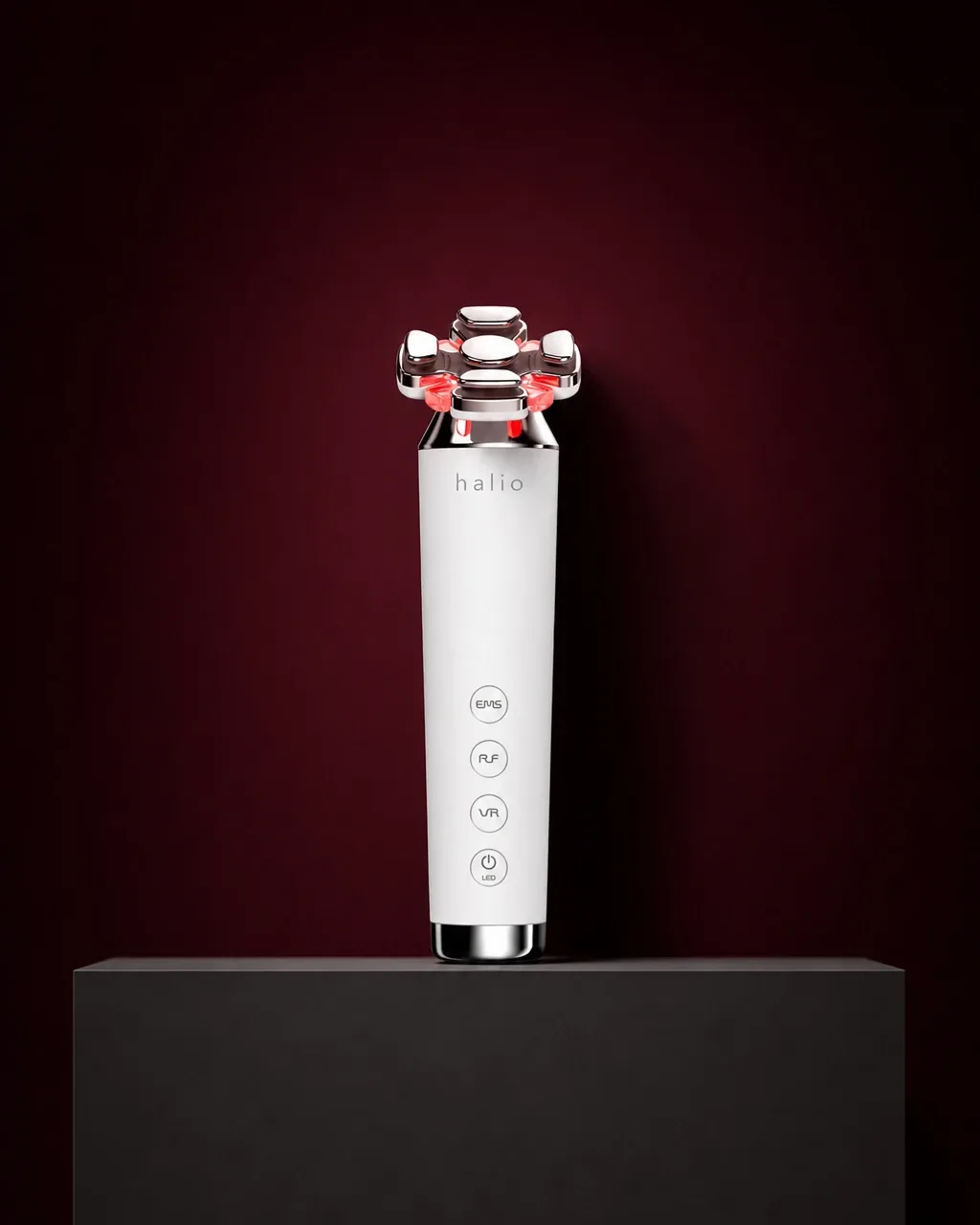 Halio RevitaWave Skin Rejuvenator, spotlit plinth ghost word